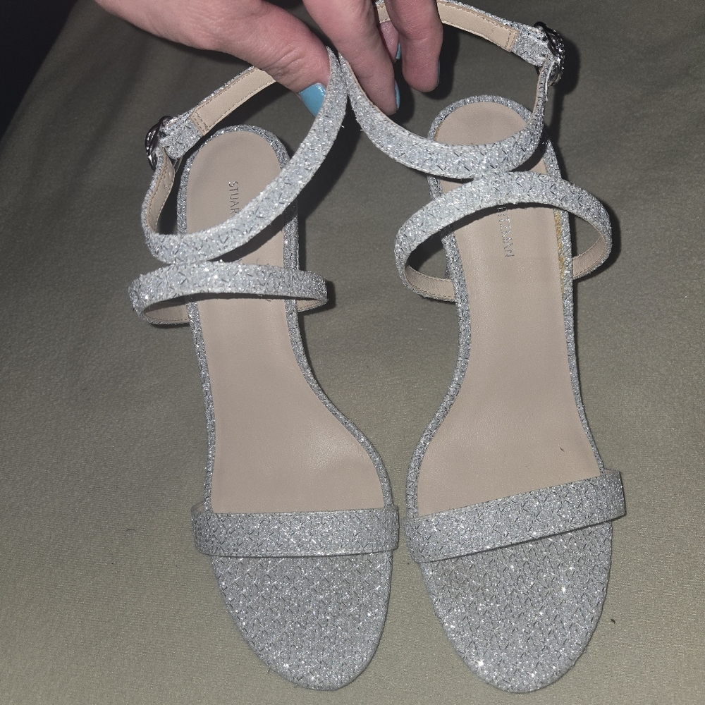 Stuart Weitzman Silver Glitter Sandals